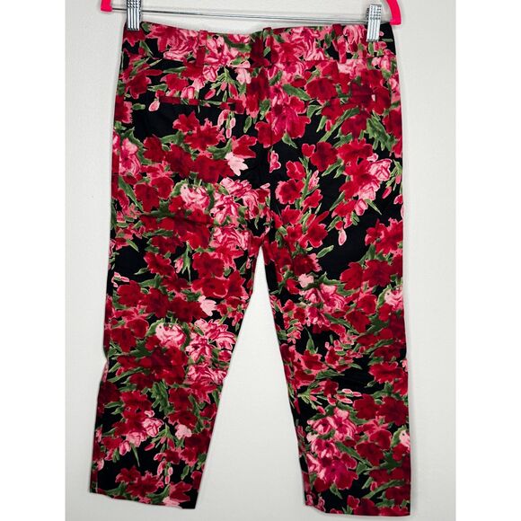 Talbots Petites 4P Red & Pink Floral Capri Pants Romantic Classic Fit - Picture 3 of 6